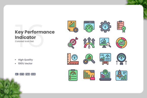 Key Performance Indicator Colored Icons for Modern Design Projects