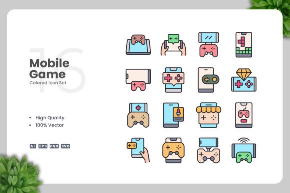 Mobile Game Colored Icons for Clean Creative Projects