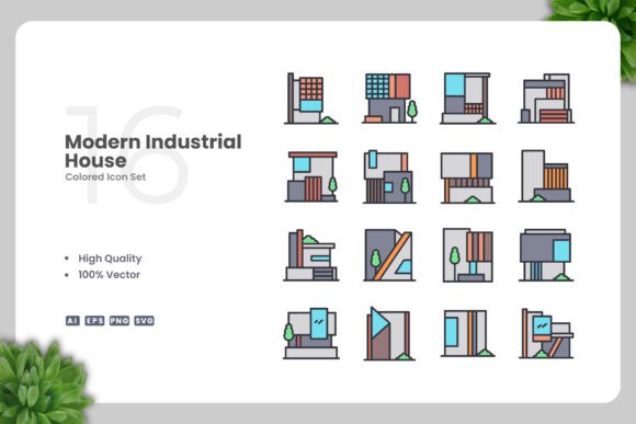 Modern Industrial House Colored Icons for Clean Vector Design