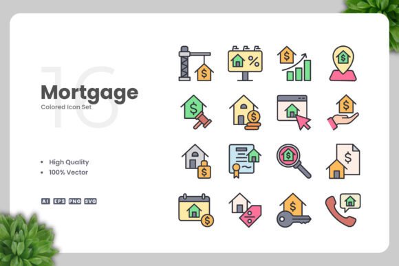 Mortgage Colored Icons for Clear Visual Communication