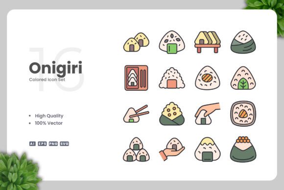 Onigiri Colored Icons: Simple, Clean Vector Graphics