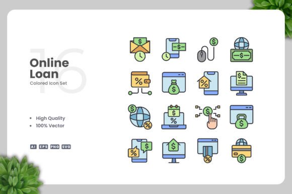 Online Loan Colored Icons for Professional and Creative Projects