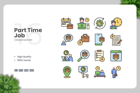 Part Time Job Colored Icons: Clean Vector Graphics for Flexible Design Work