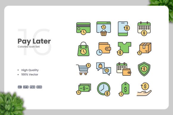 Pay Later Colored Icons for Modern Design