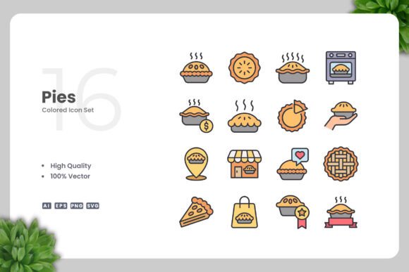 Pies Colored Icons: A Versatile Vector Set for Professional Design Work