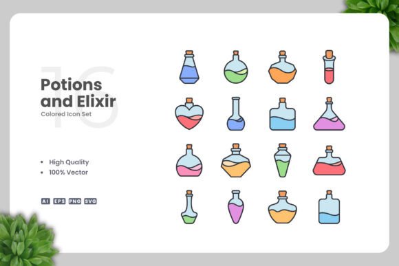 Potions and Elixir Colored Icons for Modern Design Projects
