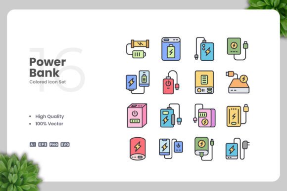 Power Bank Colored Icons: A Versatile Vector Solution for Clean Design