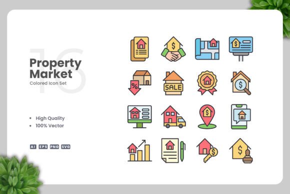 Property Market Colored Icons for Clear Visual Communication