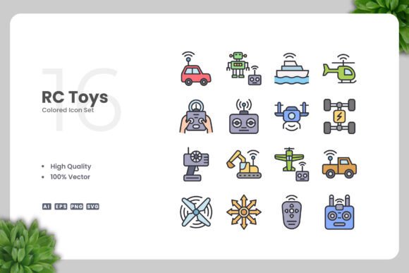 RC Toys Colored Icons: Versatile Vector Graphics