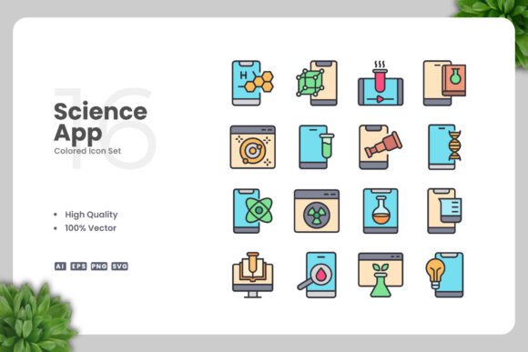 Science App Colored Icons: Clean Vector Graphics for Modern Design